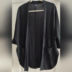 American Eagle Outfitters Black Cardigan Sweater with Ribbed Trim